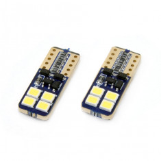 Bec de pozitie tip LED Canbus, T10 W2.1x9.5 W5W, 12-24V, 2W, 8 SMD 2835 , culoare alb , AMIO, set 2 buc