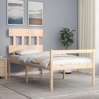 vidaXL Cadru de pat senior cu tăblie single, lemn masiv foto