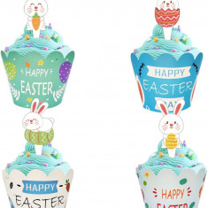 Rbit Cake Toppers, 24 buc Iepure Cupcake Wrappers + 24 buc Iepure Cupcake Topper