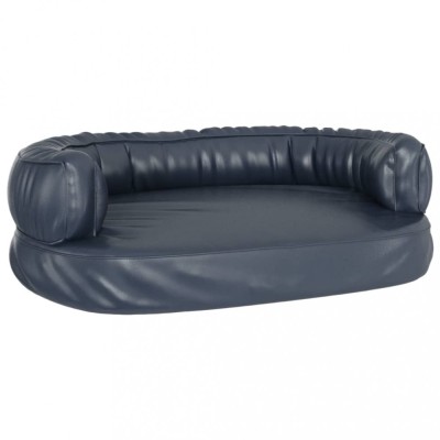 Pat pentru caini spuma ergonomica albastru 60x42 cm piele eco foto