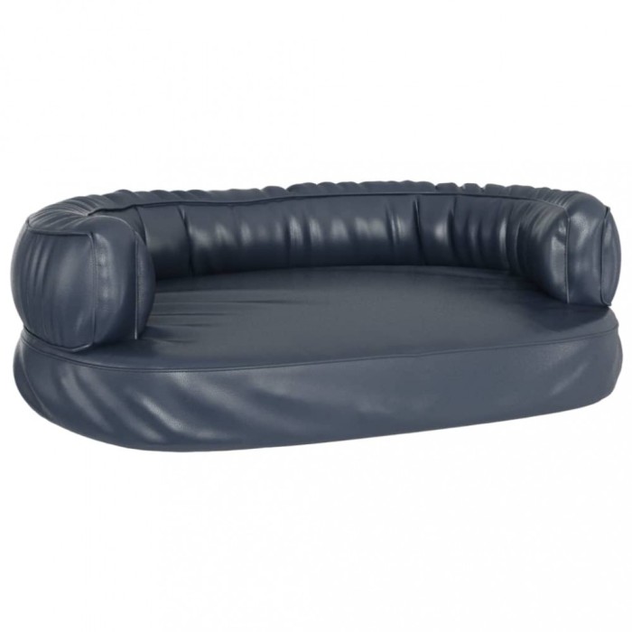 Pat pentru caini spuma ergonomica albastru 60x42 cm piele eco