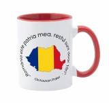 Cana Ceramica Personalizata Romania, Model 2, INOVATIX&reg;, 330ml, Maner Rosu, Cadou Universal