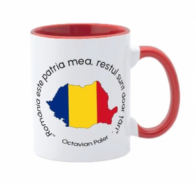 Cana maner rosu personalizata Romania, Model 2, INOVATIX&amp;reg;. 330ml foto