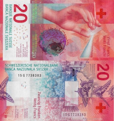 ELVETIA █ bancnota █ 20 Franken █ 2015 █ P-76a Studer Jordan █ UNC necirculata foto