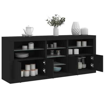 vidaXL Servantă cu lumini LED, negru, 162x37x67 cm foto