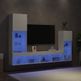 VidaXL Unități de perete TV cu LED-uri, 4 piese, alb, lemn prelucrat 3216647