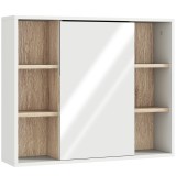HOMCOM Dulap cu Oglinda din MDF si PAL, Dulap de Baie cu 3 Rafturi Laterale si Raft Interior Reglabil, 60x14.5x49.4 cm, Alb si Lemn Natur | Aosom RO