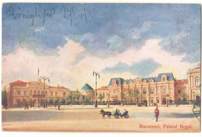 SV * BUCURESTI * PALATUL REGAL * LITHO * Circulata 1917 * 2 Stampile Razboi WWI foto