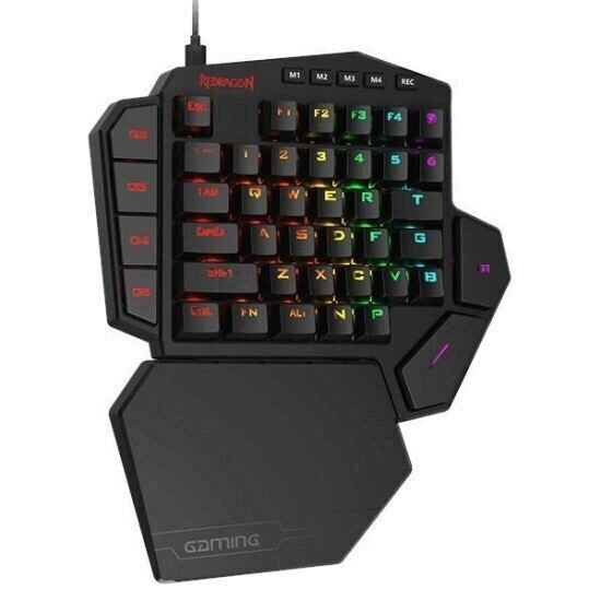 Tastatura gaming mecanica One-hand Redragon Diti neagra iluminare RGB