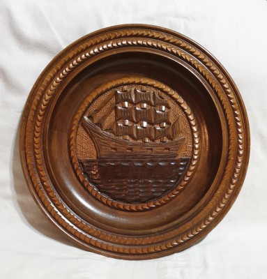 MARINA farfurie lemn sculptat gen tablou obiect decor vechi de colectie SUPERB foto
