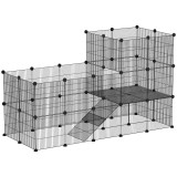 PawHut Țarc Modular pentru Animale de Companie de Talie Mică, cu 39 de Panouri și Accesorii, 140x70x105 cm, Negru | Aosom Romania