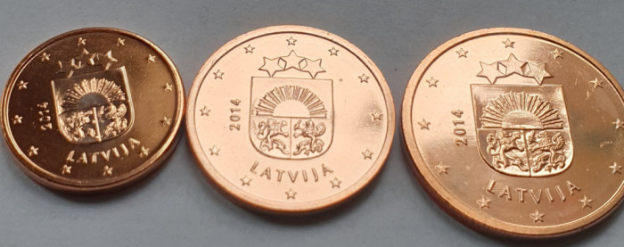 Mini set, 1, 2, 5 cents 2014 Letonia, unc, km#150-152