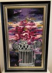 Deosebita si spectaculoasa pictura mare, tablou nou-Bujori rosii , inramat, pictor roman