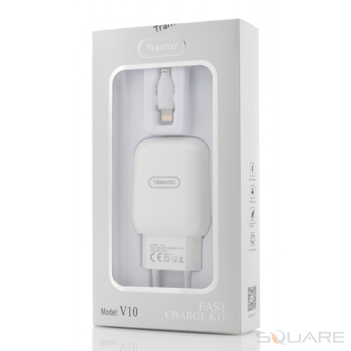 Incarcatoare Retea Tranyoo, V10, Fast Charge Kit, Lightning Cable, White