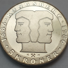 5 Kroner 1986 Norvegia, Olav V, unc, 300th Anniversary of the Mint, km#428