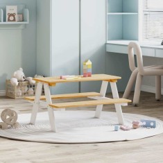 vidaXL Masa pentru copii cu banci &quot;IRUN&quot; alb 90x79,5x50cm lemn masiv