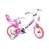 Cumpara ieftin Bicicleta Copii Dino Bikes Fairy 12 inch, Otel, Alb, Roti Ajutatoare, Recomandata 3-5 ani