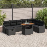 Set de sofa de gradina Gossi 9 piese cu perne negru poliratan, sofa de gradina Gossi 2 persoane cu perne negru poliratan