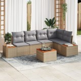 Set de canapele de grădină vidaXL 6 piese cu perne Bej Ratan Acacia, Canapea de grădină vidaXL 2 locuri cu depozitare și perne Bej Ratan Poli