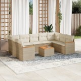 vidaXL Set canapele de grădină cu perne, 10 piese, bej, poliratan 3258684