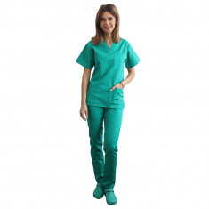 Costum medical verde chirurgical, cu bluza cu anchior in V si pantaloni verde chirurgical 2XL INTL foto