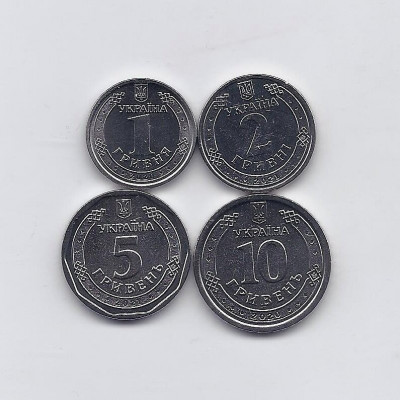 Ucraina lot 4 monede 1-2-5-10 hryvne (grivne) UNC foto