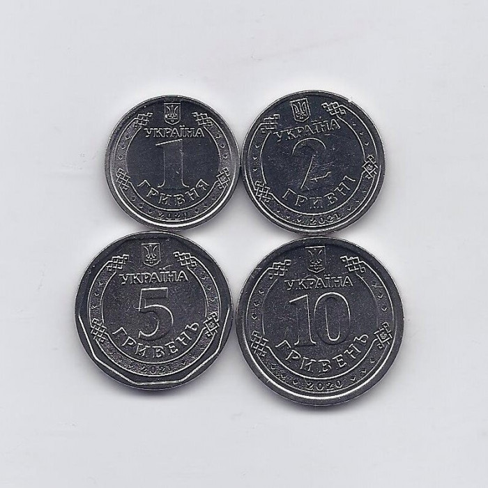 Ucraina lot 4 monede 1-2-5-10 hryvne (grivne) UNC