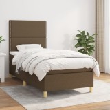 vidaXL Pat box spring cu saltea, maro &icirc;nchis, 100x200 cm, textil
