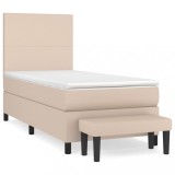 Cumpara ieftin Pat box spring cu saltea, cappuccino, 90x190 cm piele ecologica