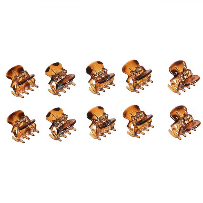 Set 10 Clame Păr Femei, Maro Lucios, 2cm, Plastic