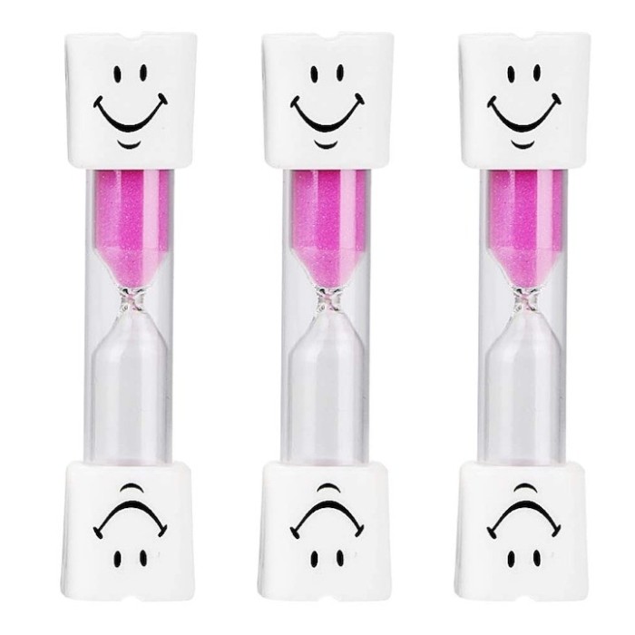 Set 3 clepsidre pentru perierea dintilor, 3 minute, 10 x 2.5 cm, roz