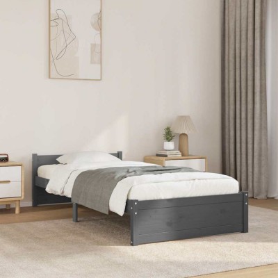 vidaXL Cadru de pat Small Single 2FT6, gri, 75x190 cm, lemn masiv foto