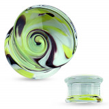 Plug pentru ureche din sticlă pirex transparentă, model de v&acirc;rtej cu alb şi negru - Lățime: 8 mm