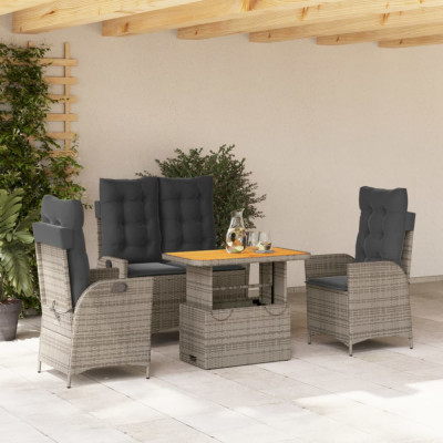 vidaXL Set mobilier de grădină cu perne, 4 piese, gri, poliratan foto