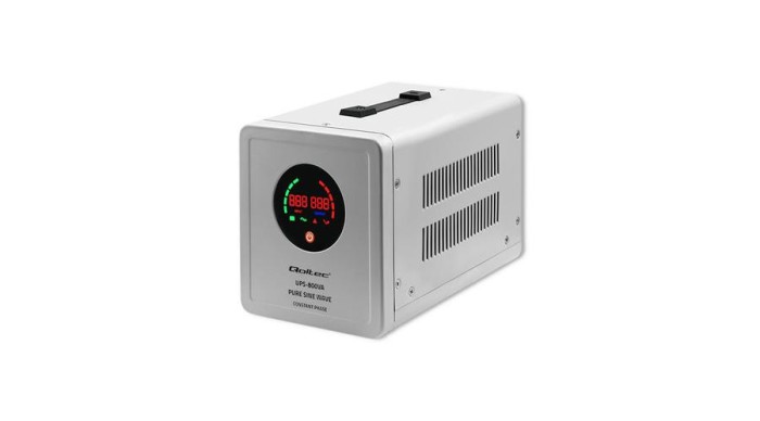 Sursă de alimentare ne&icirc;ntreruptibilă Qoltec UPS cu undă sinusoidală pură | 800VA | 560W | faza constanta | Gri