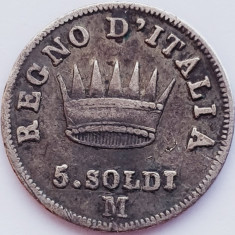 217 Italia Regatul lui Napoleon 5 Soldi 1813 Napoleon I Milan M km 5 argint