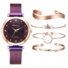 Set Cadou Damă Mov Rinnandy Geneva: Ceas + 4 Brățări Elegante, Quartz, Carcasă Metal, Cadran Mov, Curea Metal Mov, 24 Luni Garanție