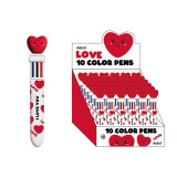 Pix multicolor cu mecanism retractabil, 10 culori, design inima