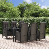 VidaXL Set mobilier de grădină cu perne, 7 piese, negru/gri, poliratan