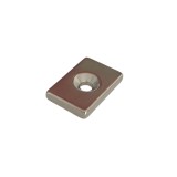 Magnet neodim 30x20x5 mm, gaura de 5.5 mm cu sanfren, dreptunghiular, argintiu, N35
