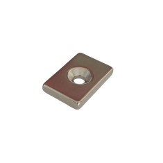 Magnet neodim 30x20x5 mm, gaura de 5.5 mm cu sanfren, dreptunghiular, argintiu, N35