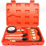 Tester compresie motor benzina Techstar, cu manometru 0-20 bar, furtun flexibil 45cm, 4 adaptoare filetate M10 M12 M14 M18 si 2 adaptoare conice unive