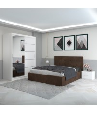 Dormitor Filip Maro Cu Pat Tapitat Stofa 140x200cm