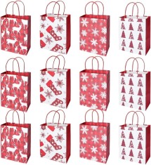 Set 12 pungi pentru cadouri Tuibeidamai, hartie, alb/rosu, 21 x 10 x 26 cm