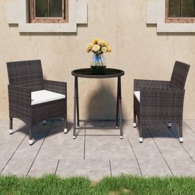 Gossi set mobilier bistro, 3 piese, maro, poliratan/sticla securizata foto