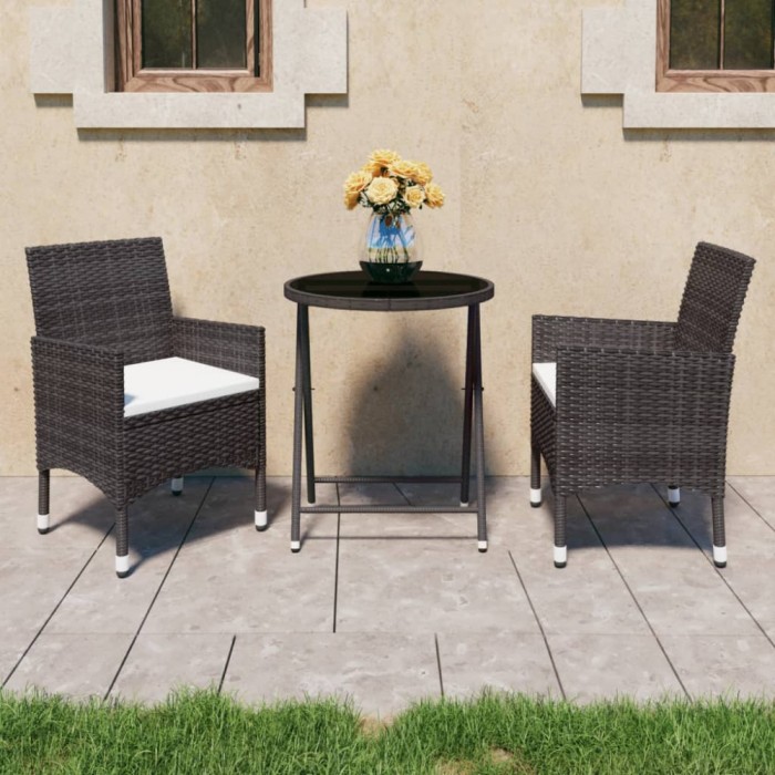 Gossi set mobilier bistro, 3 piese, maro, poliratan/sticla securizata