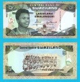 Swaziland (pick 23) 5 Emalangeni 1995 UNC serie: AE939744; Mswati III