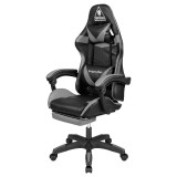 Scaun de gaming Warrior Kruger &amp;amp; Matz, 81 cm, baza PVC, piele ecologica, 2 perne, maxim 150 kg, Gri