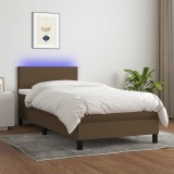 vidaXL Pat cu arcuri, saltea și LED, maro &icirc;nchis, 90x200 cm, textil