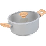 Oala ceramica cu capac de sticla, manere lemn, 4 L, 24 cm, MagicHome Harmony